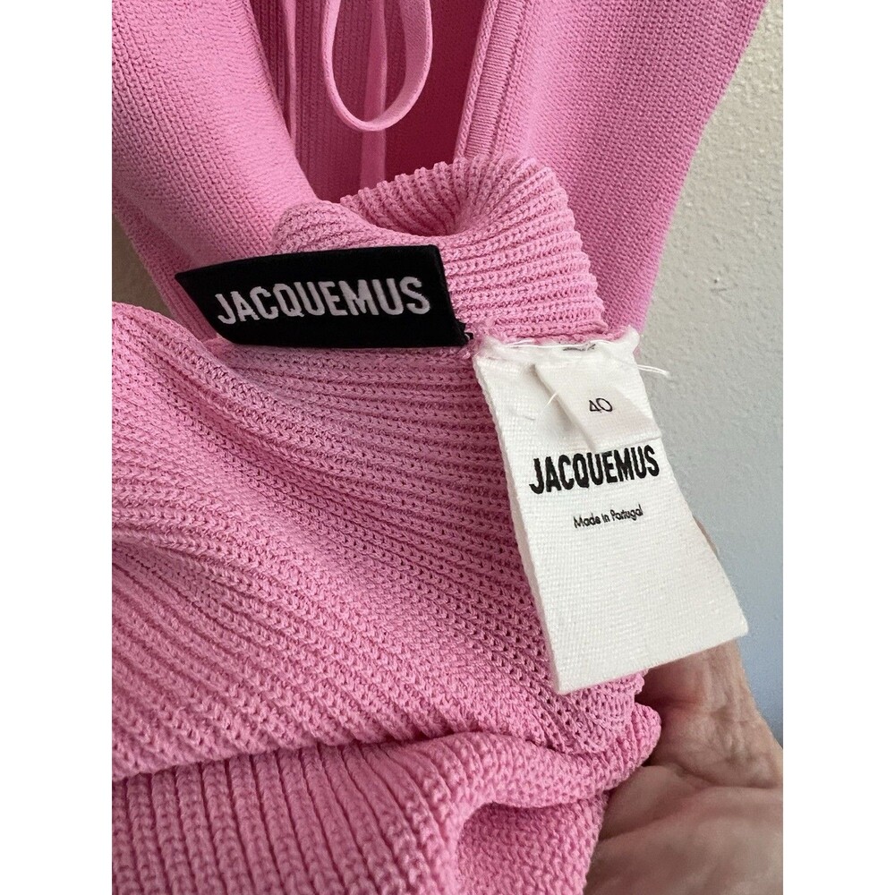 Jacquemus Ribbed Knit Mini Dress Size EU40 US 8 Pink Open Back Collared SS - Picture 9 of 10